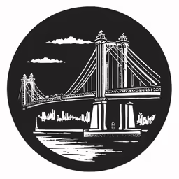 a picture of a bridge over water in black and white