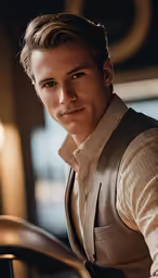 a man in a vest and striped shirt