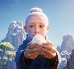 a person holding food in their hands on a sunny day