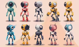the six robotics have different designs and colors