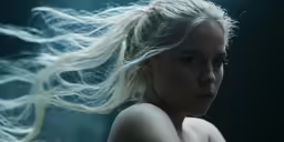 blond haired woman with frizzy hair and intense lighting
