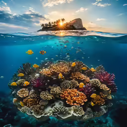 an image of a coral reef surrounded by other marine life