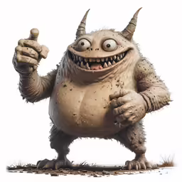 a creature with horns is shown holding a toy