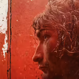 a guy in front of a window with wet hair