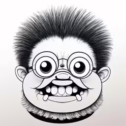 an illustrated image of a monster with hair and glasses