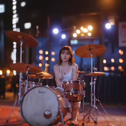 a person sitting in front of some drums