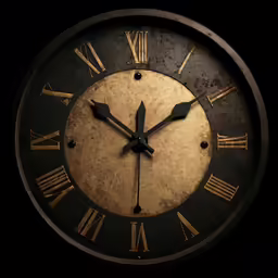 the clock is black and gold, and shows eleven thirty forty