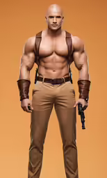 a man in leather and pants with an ak ak in his hands