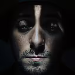 the man with the beard and the mustache has dark makeup