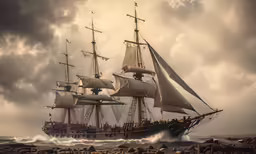 a ship sailing in the ocean on a cloudy day
