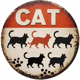 a sign depicting cat crossing on an orange and white background