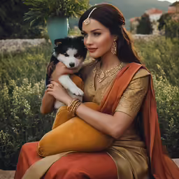 a woman holding a dog in her hand