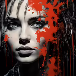 the girl with the blood spattered face is staring