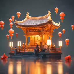 a group of red lanterns are on the top of a building