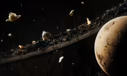 a view of saturn with rocks and pebbles on the ground