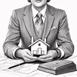 woman holding a house model while sitting at her desk