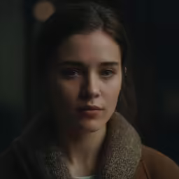 a girl with a collar is staring forward