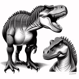 an image of dinosaurs by michael schreep,an illustration of a t - boned dinosaur and a stegossaurus