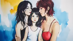the two women are posing together and hugging each other