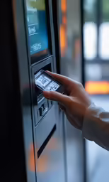 a hand pressing buttons on a touch screen machine