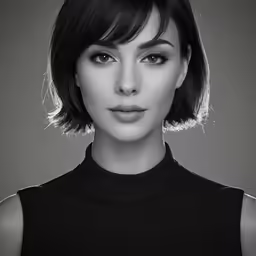 a black and white photo of a woman wearing a shirt