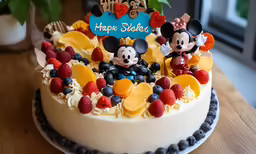 cake for a mickey mouse birthday with mickey and friends on top