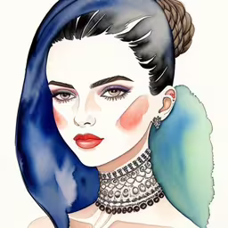 an art work of a woman with blue hair