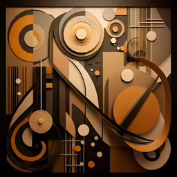 a colorful abstract artwork piece on a black and gold background