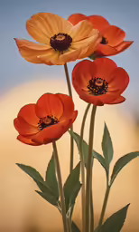 a group of flowers that are standing up