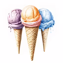 an ice cream cone with three different types