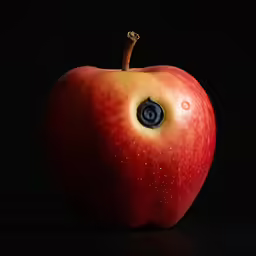 a red apple that has been made into a camera