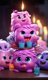 there are a group of toy piggies that have candle in them