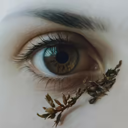 an eye with the iris partially closed and a plant in the center