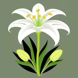 an abstract illustration of three flowers and one green flower,flower with black leaves and yellow stamen on green background