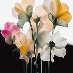 the bouquet of flowers in the vase has long green stems