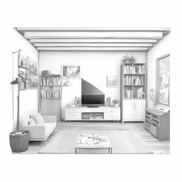 a large tv and table in a living room