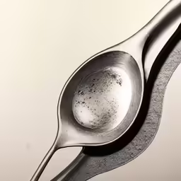 a metal spoon that has a white substance on it
