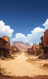 a long street lined with adobe houses on the sides