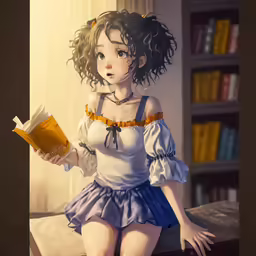 there is a girl that is sitting with books in her hands