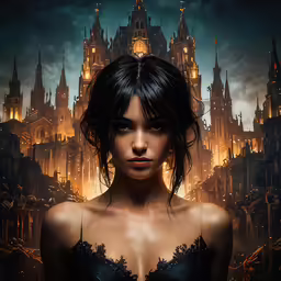 a beautiful young woman standing in front of an ornate clock tower