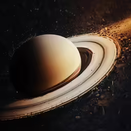 two saturns from above with the moon and stars in the background