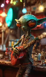 the statue of an alien playing a guitar
