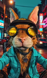 the cat is wearing a jacket and glasses