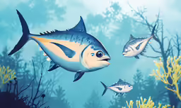 an aquarium with fish in the water and plants and rocks