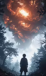 a person standing in the middle of the woods