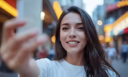 a young woman smiles while taking her picture