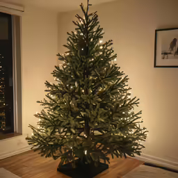 a lighted christmas tree sitting on top of a wooden floor