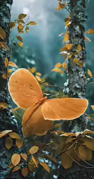 a yellow butterfly perched on top of a tree