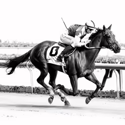 a horse with a jockey on it is galloping