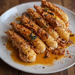 white plate full of pasta on a wooden table